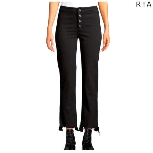RTA Womens Black Raw Hem Button Fly Straight Leg Jeans cropped, Size 25 - Picture 1 of 13